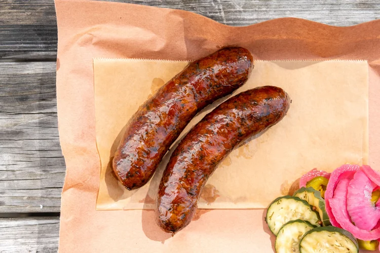 Bratwurst on a board