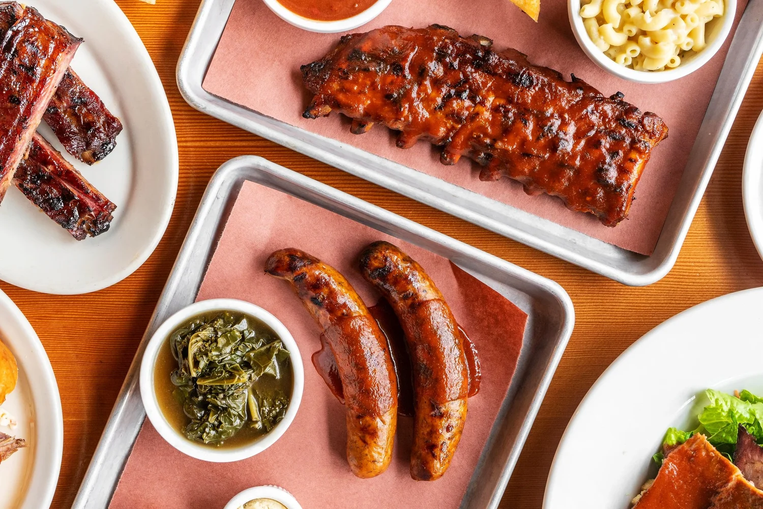 Ribs and sausages on a platter